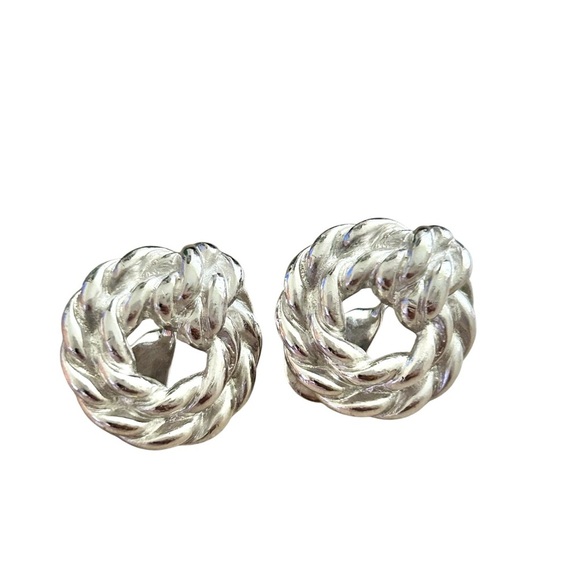 Vintage Silver Monet Rope Knot Stud Earrings Classic Vintage Jewelry - Picture 1 of 5